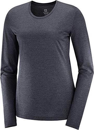 SALOMON Agile LS tee W Camiseta Deportiva de Manga Larga, Negro/Reflectante, Talla XS para Mujer