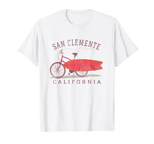 San Clemente California Surfing Fan Surfboard Bicicleta Art Camiseta