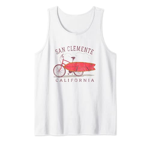 San Clemente California Surfing Fan Surfboard Bicicleta Art Camiseta sin Mangas