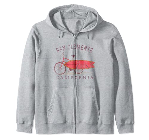 San Clemente California Surfing Fan Surfboard Bicicleta Art Sudadera con Capucha