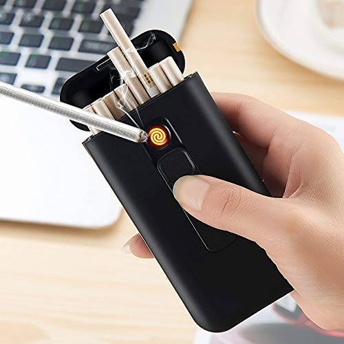 SANSH - Pitillera con encendedor eléctrico, portátil, caben 20 cigarrillos finos largos, encendedor sin llama, recargable con USB, resistente al viento, rojo