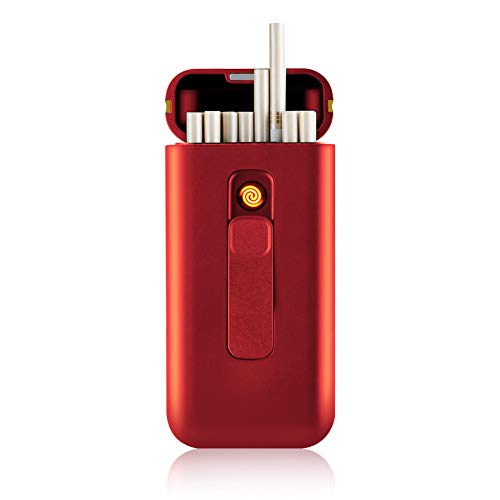 SANSH - Pitillera con encendedor eléctrico, portátil, caben 20 cigarrillos finos largos, encendedor sin llama, recargable con USB, resistente al viento, rojo