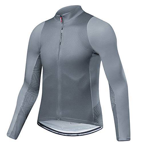 Santic Maillot Bicicleta Hombre Maillot Ciclismo con Mangas Largas con Bolsillos como Camiseta Interior en Invierno Gris EU XXL