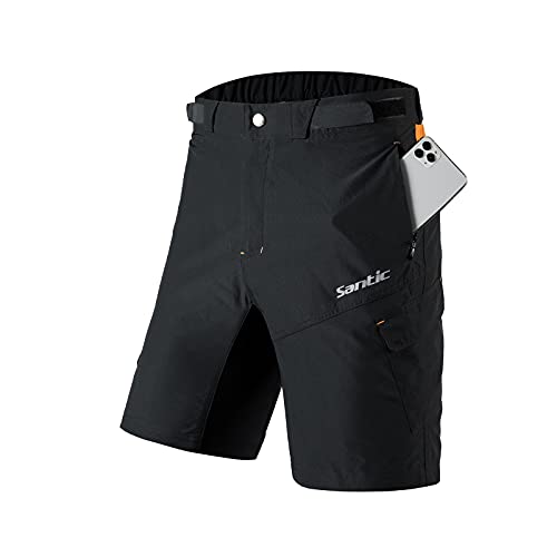 Santic Pantalones Cortos MTB Hombre Pantalones Cortos Ciclismo para Hombre Negro EU L