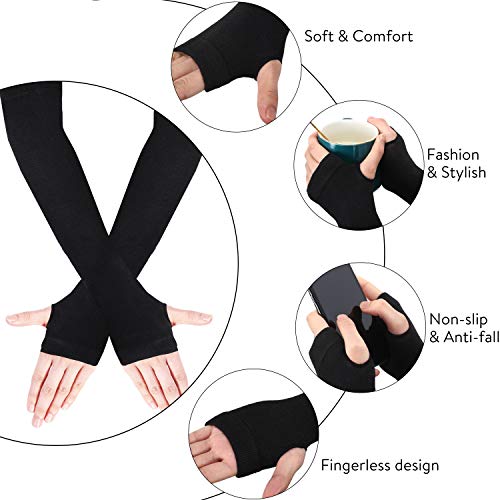 SATINIOR 6 pares Guantes Largos sin Dedos de Mujer Calentador de Brazo de Punto Guantes Elásticos con Agujero de Pulgar (Serie de Color Sólido)