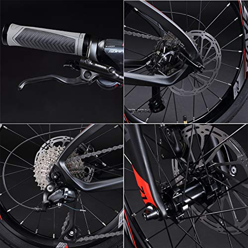 SAVADECK Z1 Bicicleta Plegable de Carbono,20 Pulgadas Bicicleta Plegable con Sistema de Cambio Shimano Sora de 9 velocidades y Freno de Disco Doble Bicicleta de Ciudad portátil pequeña(Rojo Negro)