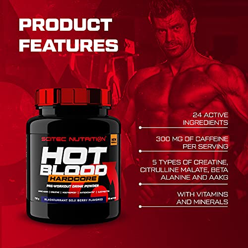 Scitec Nutrition Hot Blood Hardcore, Bebida en polvo de pre-entreno con aminoácidos y creatina, 700 g, Zumo de naranja