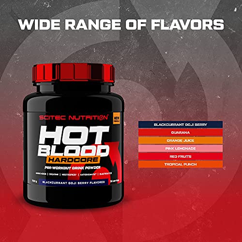 Scitec Nutrition Hot Blood Hardcore, Bebida en polvo de pre-entreno con aminoácidos y creatina, 700 g, Zumo de naranja