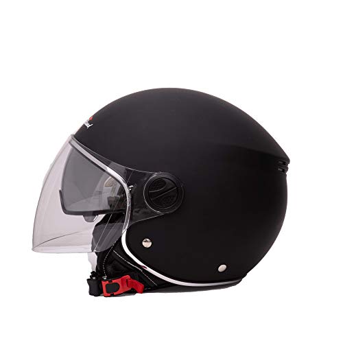 Scotland Motorcycle Dept 120013 LUX - Casco de moto scooter con visera parasol e inserciones de piel, negro M