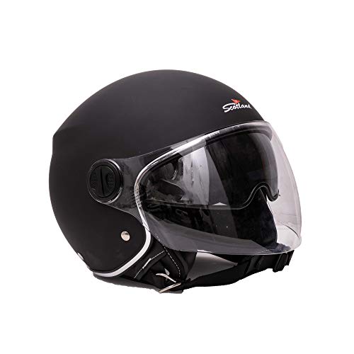 Scotland Motorcycle Dept 120013 LUX - Casco de moto scooter con visera parasol e inserciones de piel, negro M