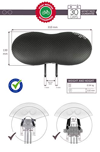 sellOttO Relax - Sillín Large L Acolchado Gel Ergonómico Hombre Mujer, Ideal para Bicicleta Estática casa, Pedaleo asistido, Carga