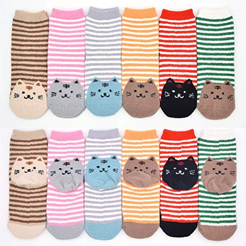 Senderismo calcetines damas calcetines de invierno Stocks de invierno espeso de peluche de coral de coral de coral de raya de gato de pecho de gato calcetines de la zapatilla de las mujeres calientes