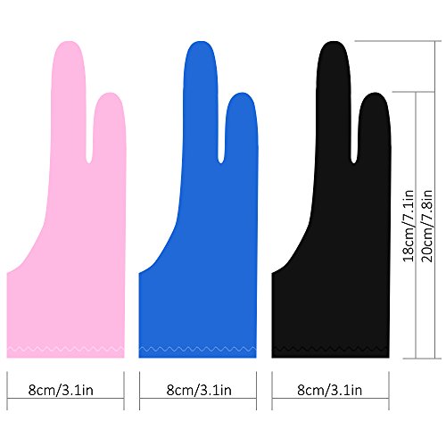 SENHAI Guantes de Artista Digital para Pantalla gráfica de Tableta, 3 Unidades, tamaño 2, Guantes de Dedo para Dibujar Pintura, Azul Zafiro, Rosa, Negro