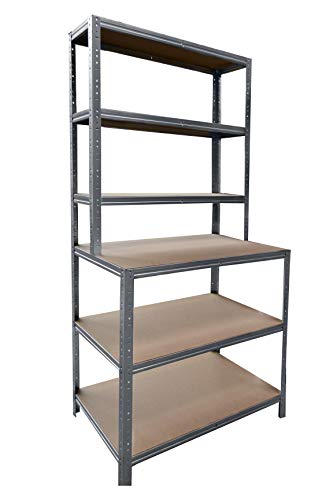 shelfplaza® HOME Estantería galvanizada mesa trabajo taller 190x80x60cm, 6 estantes - Mesa taller con estantería de almacenaje/estanterias metálicas sin tornillos como estantería de carga