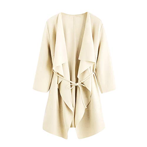 SHOBDW Liquidación Venta Mujer Cascada Sólida Cuello Vendaje de Bolsillo Abrigo Chaqueta Otoño Invierno Tops de Manga Larga Suelta Largo Outwear (Beige,L)