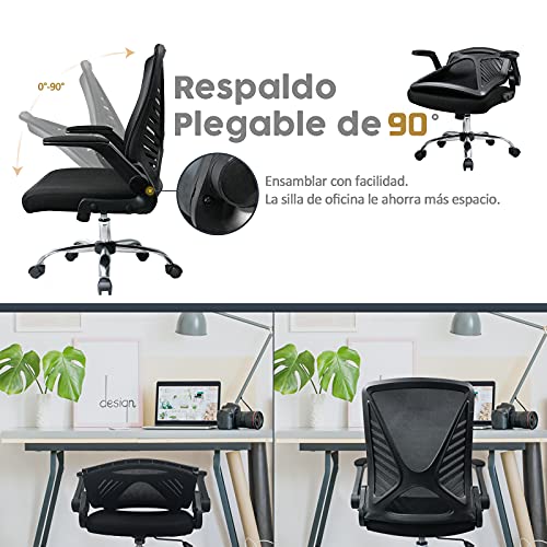 Silla de Oficina con Respaldo Plegable,Silla de Escritorio Ergonómica Silla Giratoria con Reposabrazos Plegables,Silla de Trabajo de Malla para Computadora, Carga máxima de 150 kg/ 330LB