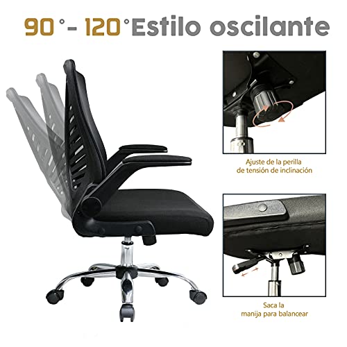 Silla de Oficina con Respaldo Plegable,Silla de Escritorio Ergonómica Silla Giratoria con Reposabrazos Plegables,Silla de Trabajo de Malla para Computadora, Carga máxima de 150 kg/ 330LB