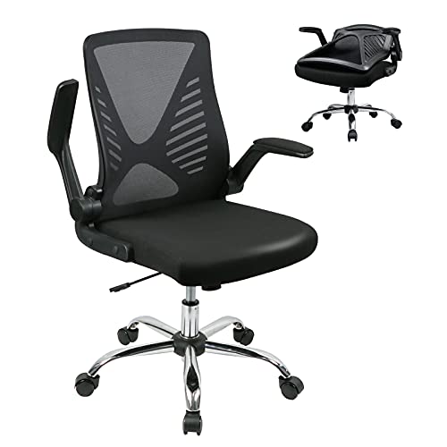 Silla de Oficina con Respaldo Plegable,Silla de Escritorio Ergonómica Silla Giratoria con Reposabrazos Plegables,Silla de Trabajo de Malla para Computadora, Carga máxima de 150 kg/ 330LB