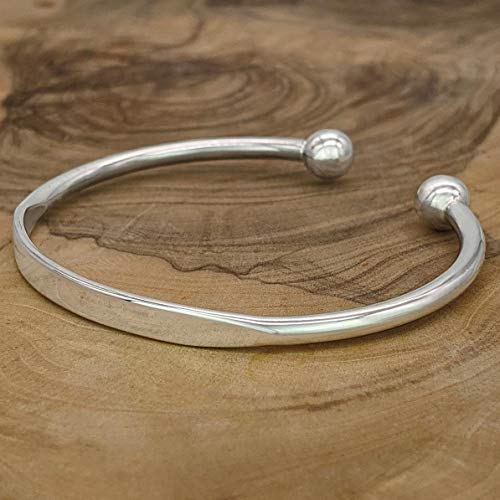 Silverly Brazalete Para Hombre Mujer en Plata de Ley 925 de Identidad Rígido Delgado Ajustable