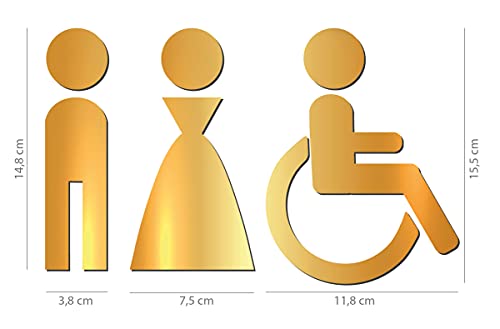 Símbolo para hombre y mujer discapacitados WC baño aseo porta hombre señalización etiqueta adhesiva señalización plexiglass dorado brillante