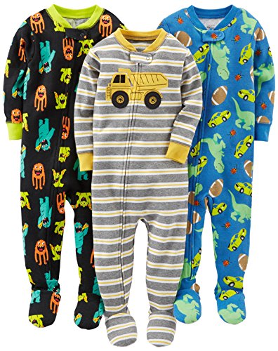 Simple Joys by Carter's pijama de algodón para bebés y niños pequeños, 3 unidades ,Monsters/Dino/Construction ,3 años