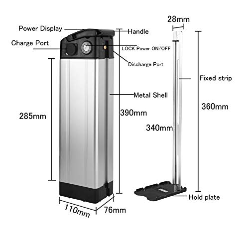 Sinbide 36V 10Ah/15Ah Litio Batería Reemplazada para E-Bike Pedelec con Soporte y Cargador 3 Pins Puerto Descargado Arriba (15 Ah)