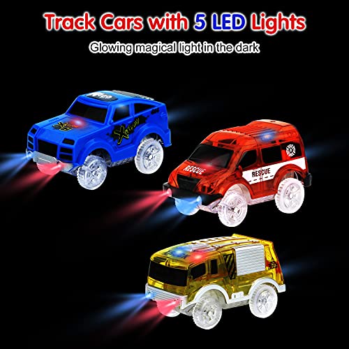 Sirecal Magic Track Race Car - 3Pcs Coche de Carreras 5 Led Lights (SUV, Ambulancia, vehículo de ingeniería) Circuito Coches Juguete Accesorios de Pista para Niños 3 4 5 6 Años