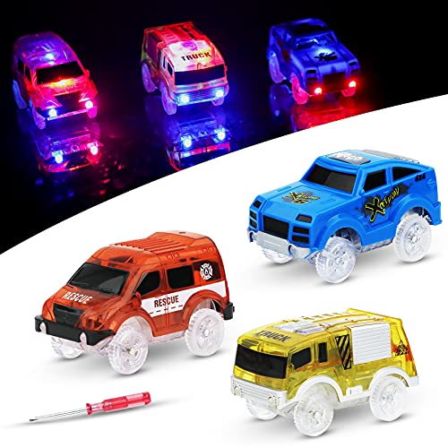 Sirecal Magic Track Race Car - 3Pcs Coche de Carreras 5 Led Lights (SUV, Ambulancia, vehículo de ingeniería) Circuito Coches Juguete Accesorios de Pista para Niños 3 4 5 6 Años