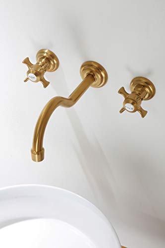 SITGES - Grifo de pared para lavabo de baño (latón, doble asa en cruz, centro vintage de 8 pulgadas, con válvula incluida)