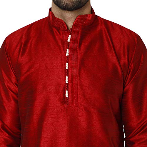 SKAVIJ Kurta Pijama - Vestido de Fiesta Étnico Indio - Traje de Hombre Rojo_XL