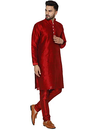 SKAVIJ Kurta Pijama - Vestido de Fiesta Étnico Indio - Traje de Hombre Rojo_XL