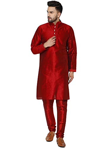 SKAVIJ Kurta Pijama - Vestido de Fiesta Étnico Indio - Traje de Hombre Rojo_XL