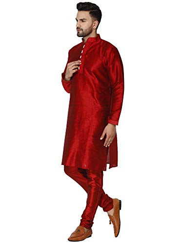 SKAVIJ Kurta Pijama - Vestido de Fiesta Étnico Indio - Traje de Hombre Rojo_XL
