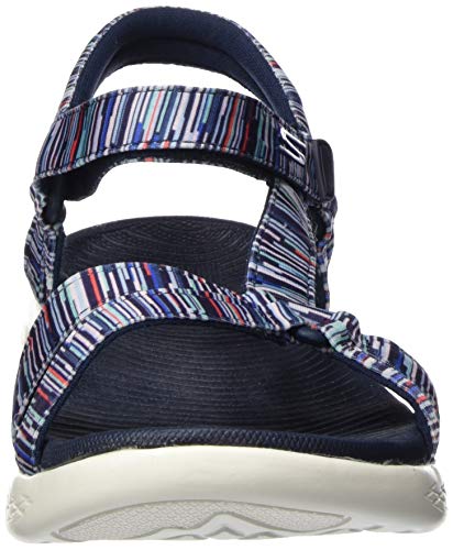 Skechers On-The-go 600, Sandalia con Punta Abierta Mujer, Multicolour Navy Multi Textile Nvmt, 41 EU