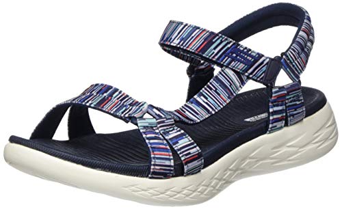 Skechers On-The-go 600, Sandalia con Punta Abierta Mujer, Multicolour Navy Multi Textile Nvmt, 41 EU