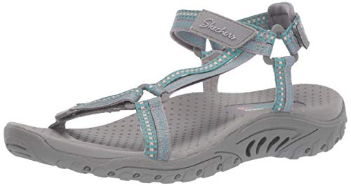 Skechers Reggae-Dub Fest, Sandalias de Punta Descubierta Mujer, Gris (GRY Black, Teal & Pink Webbing), 41 EU