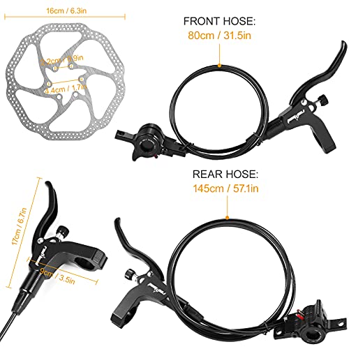 skrskr 2 piezas Kit de freno de disco hidráulico para bicicleta Rotor de freno de disco de 160 mm Pinza delantera y trasera de aluminio Freno de disco Rotores de acero inoxidable para bicicleta con 12