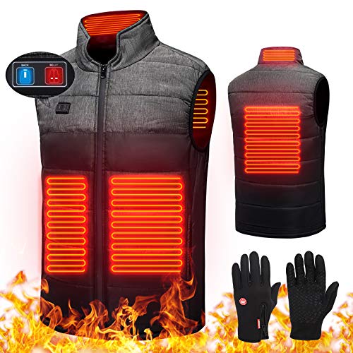 SKYSPER Chaleco Térmico para Hombres y Mujeres Chaleco Calefactable Calentador Eléctrico Chaquetas con Cable USB Chaleco Eléctrico de Invierno Lavable con Guante para Esquí, Montañismo, Camping