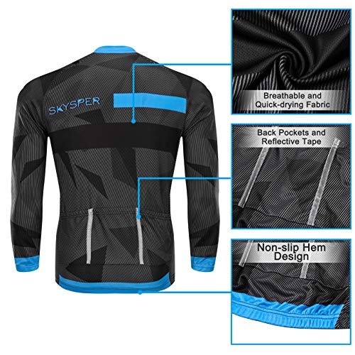 SKYSPER Ciclismo Maillot Hombres Jersey + Pantalones Largos Culote Mangas Largas de Ciclismo Conjunto de Ropa Maillot Entretiempo para Deportes al Aire Libre Ciclo Bicicleta