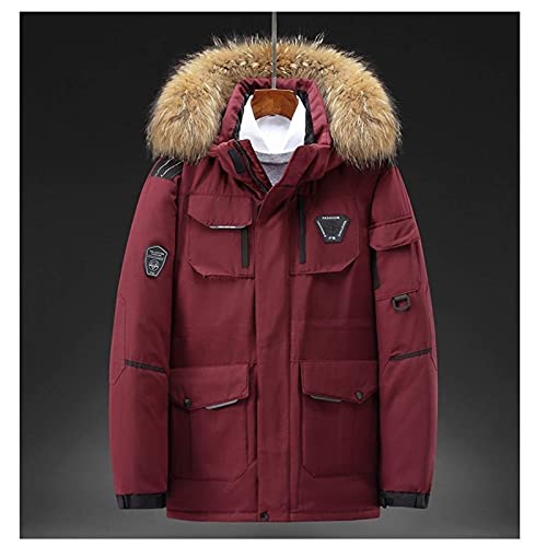 SKYWPOJU Chaqueta Acolchada de esquí Impermeable para Hombre Invierno cálido Abrigo de Nieve Cortavientos de montaña Chubasquero con Capucha (Color : Red, Size : XL)