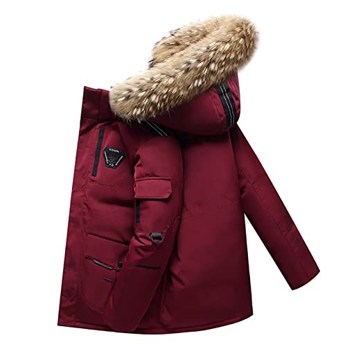 SKYWPOJU Chaqueta Acolchada de esquí Impermeable para Hombre Invierno cálido Abrigo de Nieve Cortavientos de montaña Chubasquero con Capucha (Color : Red, Size : XL)