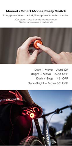 Smart Bike Light Luz trasera Auto On/Off Detección de freno Luz trasera USB recargable IPX6 Impermeable 6 Modos de iluminación Luz de freno de ciclismo Lámpara de seguridad(montaje en tija de asiento)