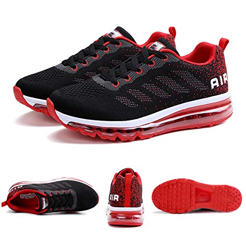 Smarten Zapatillas de Running Hombre Mujer Air Correr Deportes Calzado Verano Comodos Zapatillas Sport Black Red 46 EU