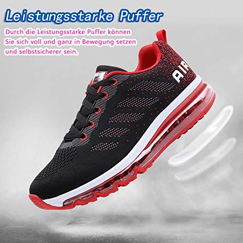 Smarten Zapatillas de Running Hombre Mujer Air Correr Deportes Calzado Verano Comodos Zapatillas Sport Black Red 46 EU