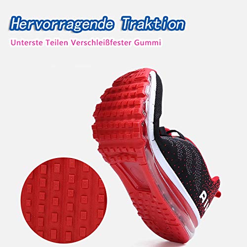 Smarten Zapatillas de Running Hombre Mujer Air Correr Deportes Calzado Verano Comodos Zapatillas Sport Black Red 46 EU