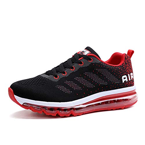 Smarten Zapatillas de Running Hombre Mujer Air Correr Deportes Calzado Verano Comodos Zapatillas Sport Black Red 46 EU