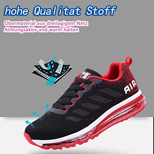 Smarten Zapatillas de Running Hombre Mujer Air Correr Deportes Calzado Verano Comodos Zapatillas Sport Black Red 46 EU