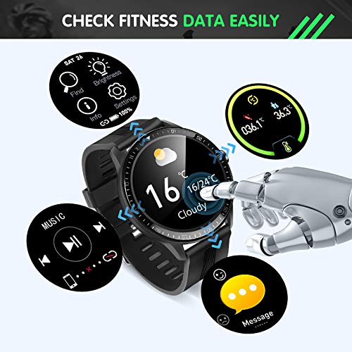 Smartwatch, Reloj Inteligente A Prueba de Agua IP67 para Hombres, Smart Watch 1.3 Pulgadas con 24 Deportes, Ritmo Cardíaco, Caloría, Sueño, GPS, Pulsera de Actividad Inteligente con iOS Android