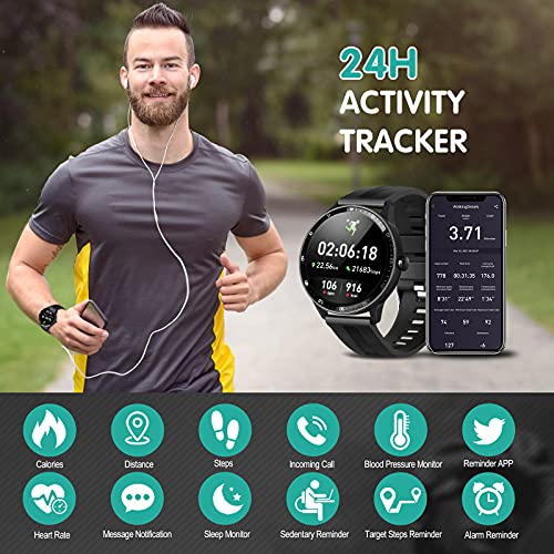 Smartwatch, Reloj Inteligente A Prueba de Agua IP67 para Hombres, Smart Watch 1.3 Pulgadas con 24 Deportes, Ritmo Cardíaco, Caloría, Sueño, GPS, Pulsera de Actividad Inteligente con iOS Android