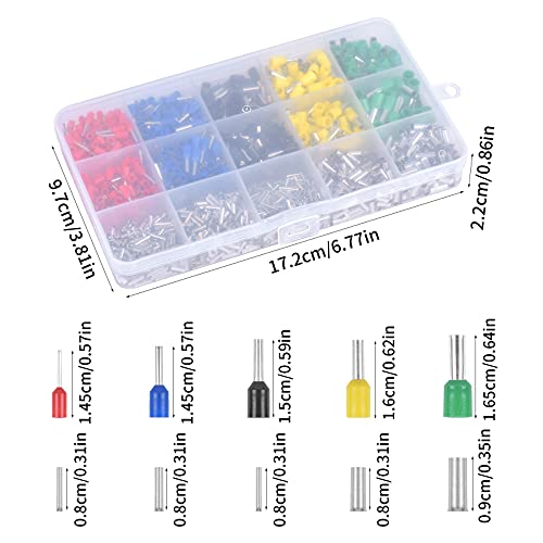 Smatime 1640 Piezas Terminales para Cables Electricos Conector Aislante de Cable Terminales de Crimpado Extremos de Cable Aislados y No Aislados, 0.5 mm², 1.00 mm², 1.5 mm², 2.5 mm², 4.00 mm²